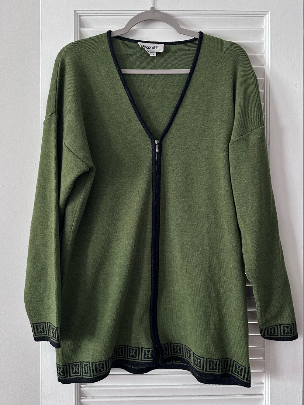 Lecomte Merino Wool Blend Zip Cardigan – Olive Green | Size S | Made in Italy